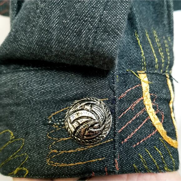 PM Coat Black Multi Embroidered Floral Boho Artsy - Picture 3 of 7